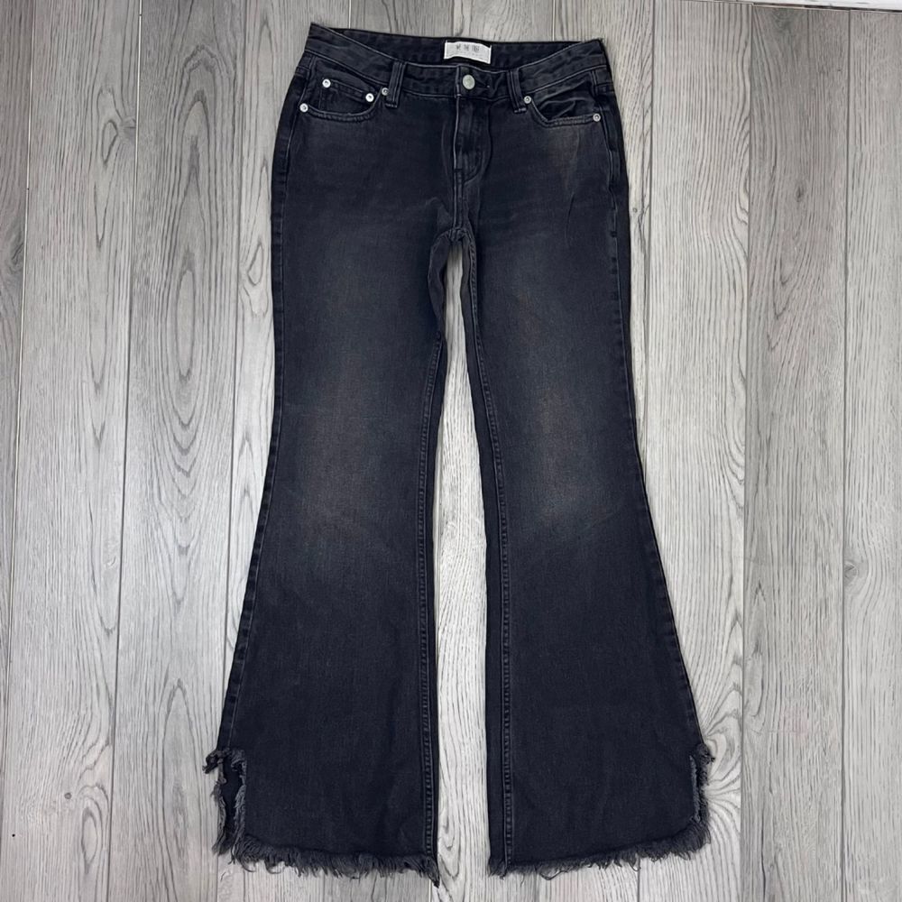 Free People Size 25 Cotton Vintage High Rise Black Flare Wide Leg Denim Jeans